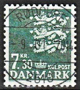 FRIMÆRKER DANMARK | 1989 - AFA 928 - Rigsvåben - 7,30 Kr. grøn - Lux Stemplet Rødovre